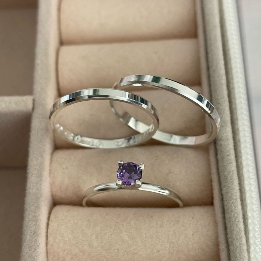 Alianças em Prata 950 - Lume - 2mm - Solitário Tradicional