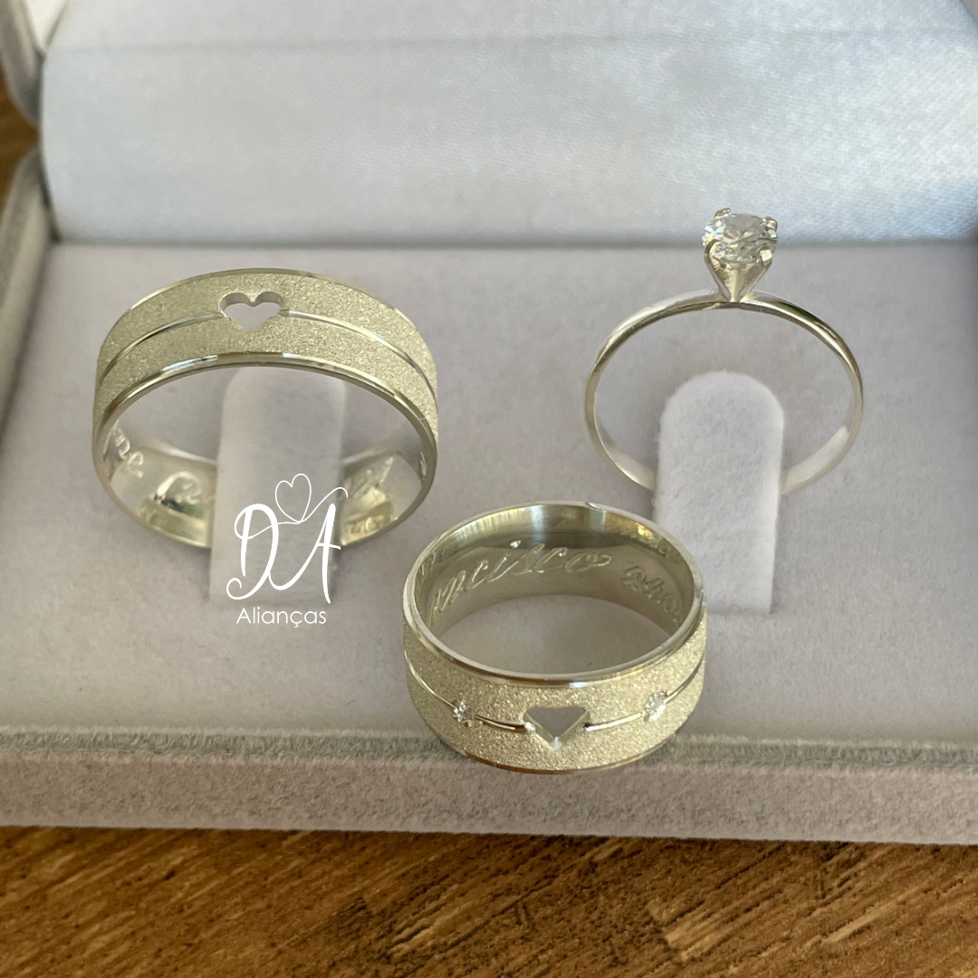 Par de Alianças em Prata 950  7mm Modelo: DA-026  Solitário Tradicional