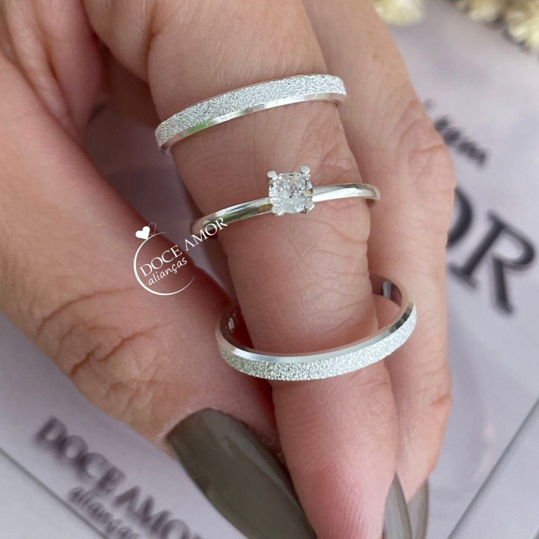 Alianças em Prata 950 - Lume -  2mm - Solitário Tradicional de Brinde