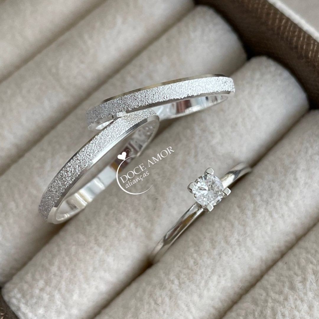 Alianças em Prata 950 - Lume -  2mm - Solitário Tradicional de Brinde