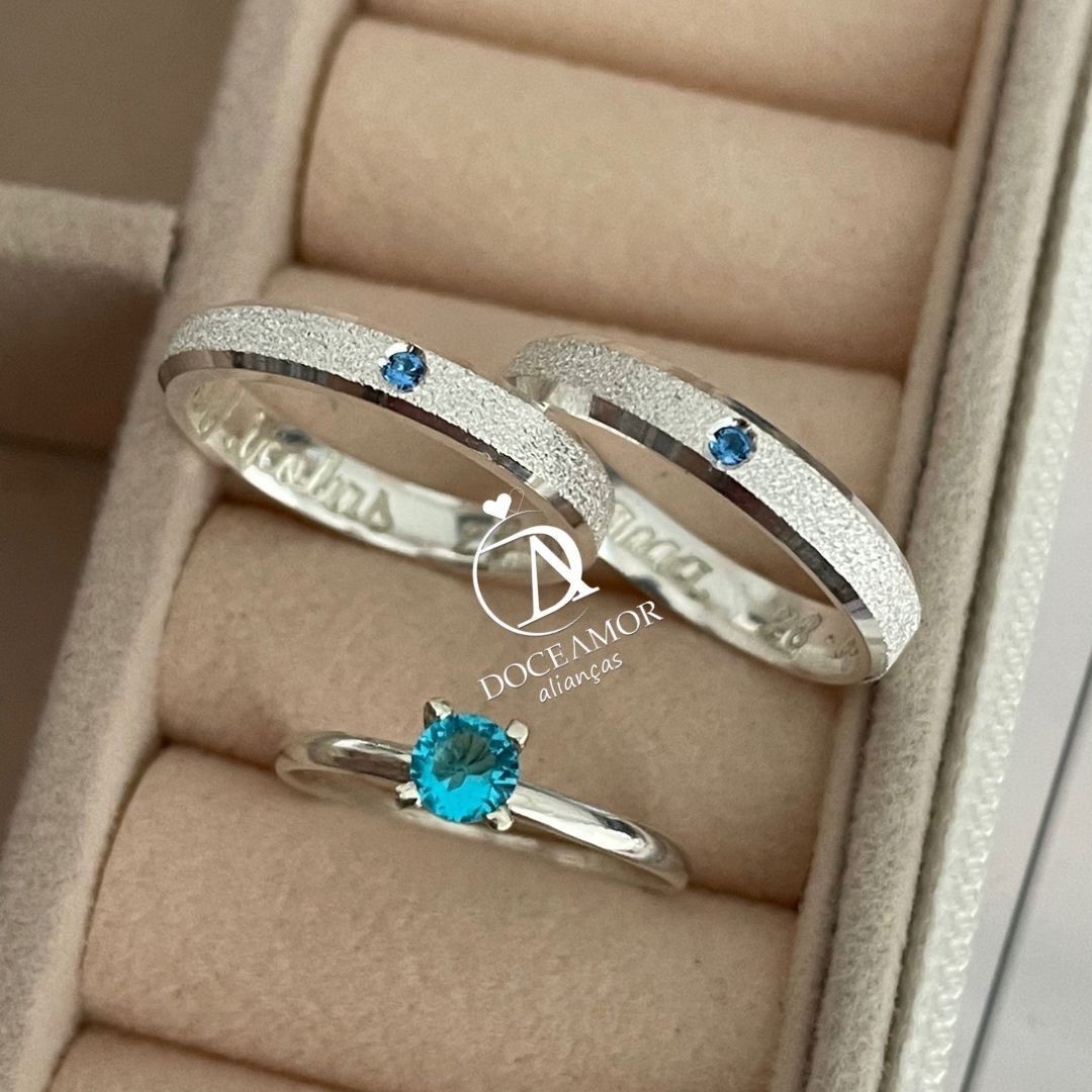 Alianças em Prata 950 - Lume -  3mm - Solitário Tradicional de Brinde