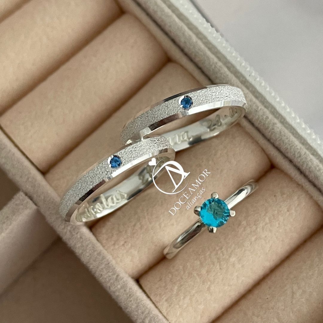 Alianças em Prata 950 - Lume -  3mm - Solitário Tradicional de Brinde