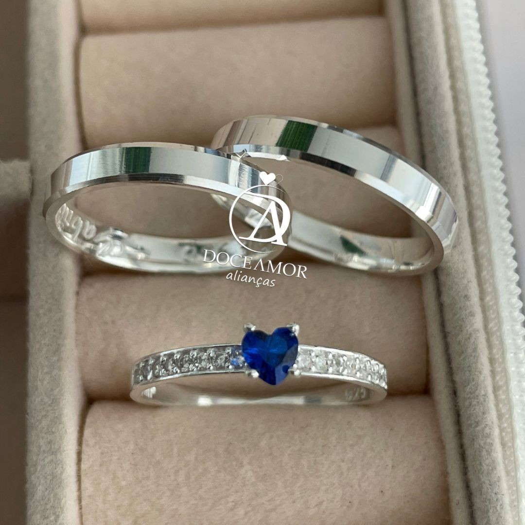 Alianças em Prata 950 - Lume -  3mm - Solitário Elegance