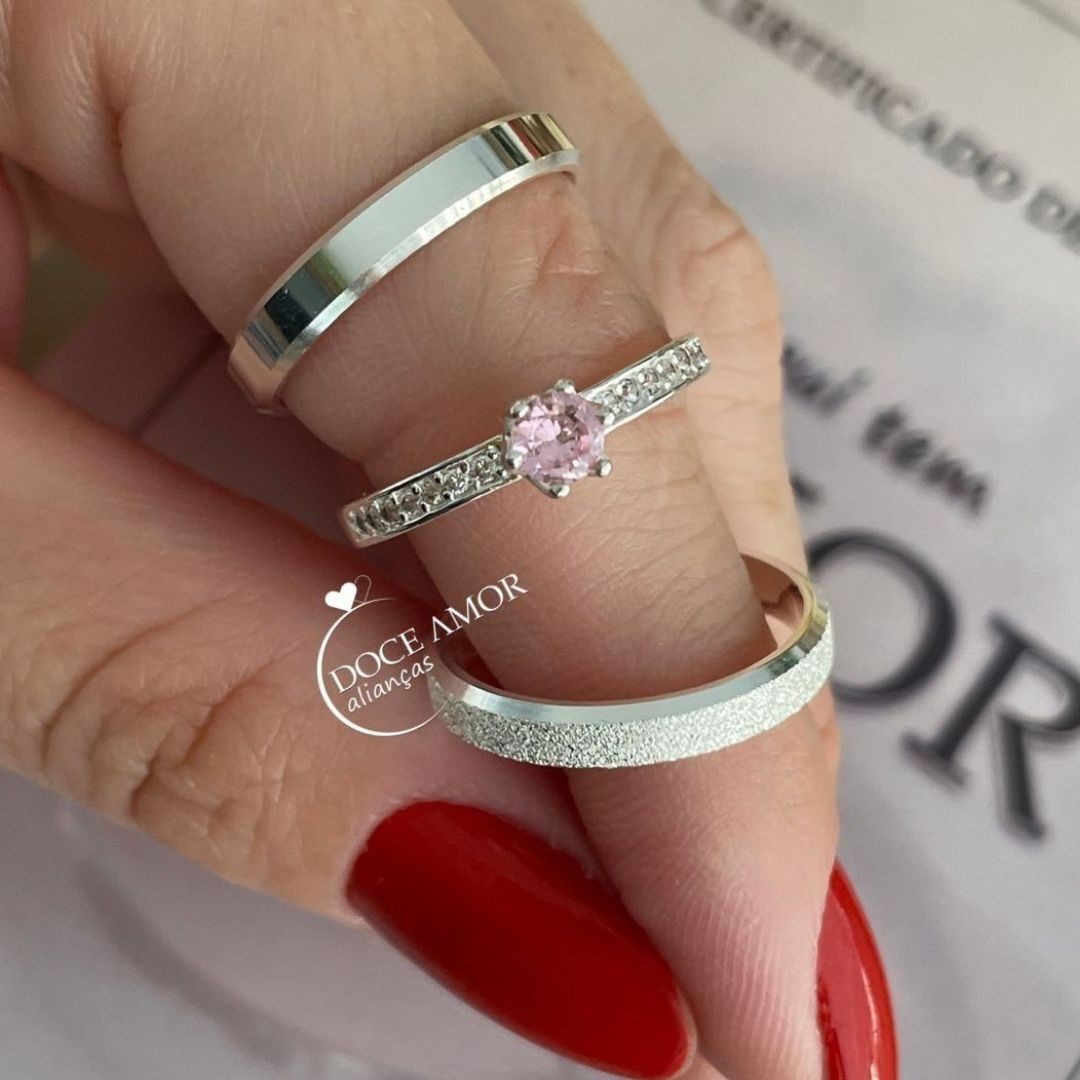 Alianças em Prata 950 - Lume -  3mm - Solitário Elegance