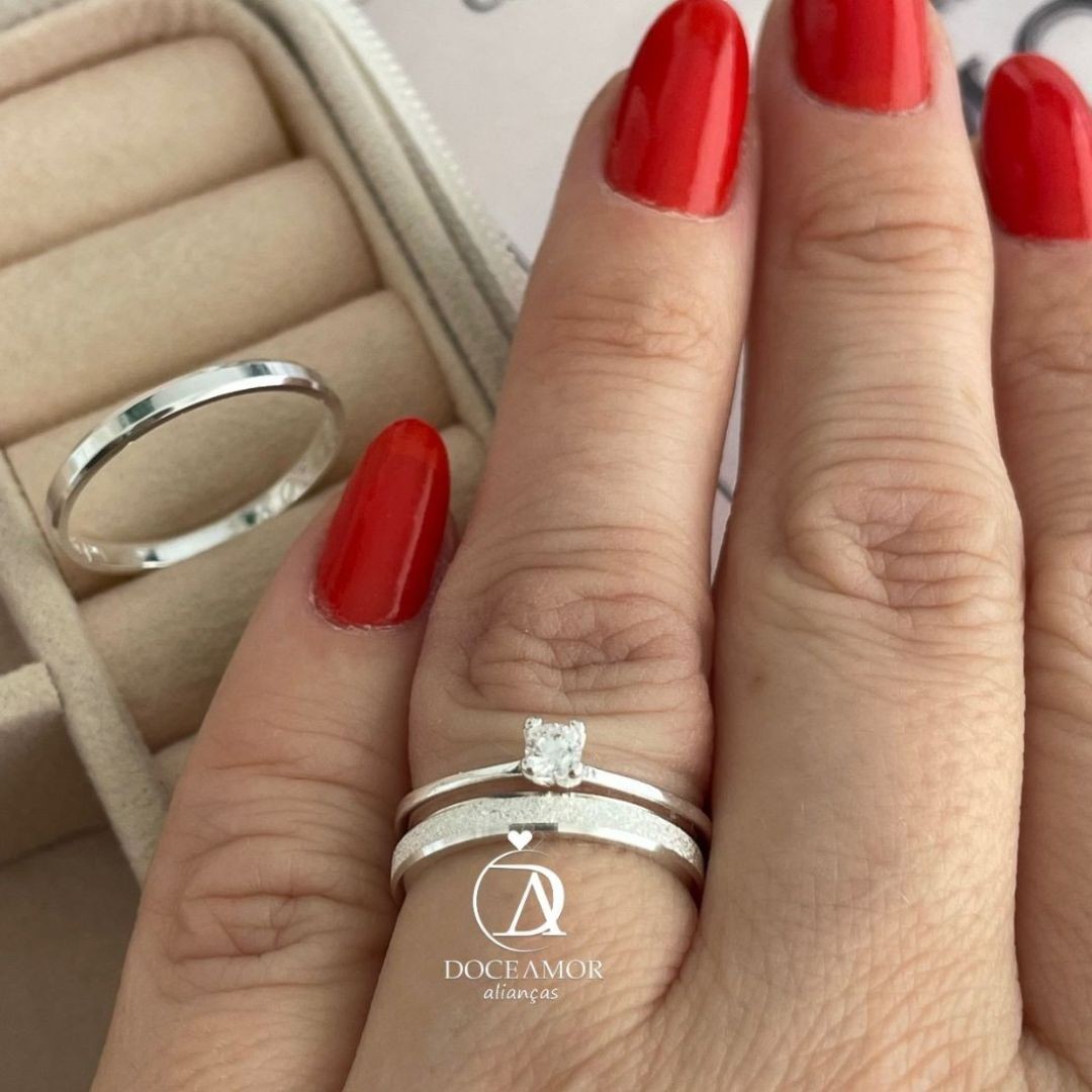 Alianças em Prata 950 - Lume -  2mm - Solitário Tradicional