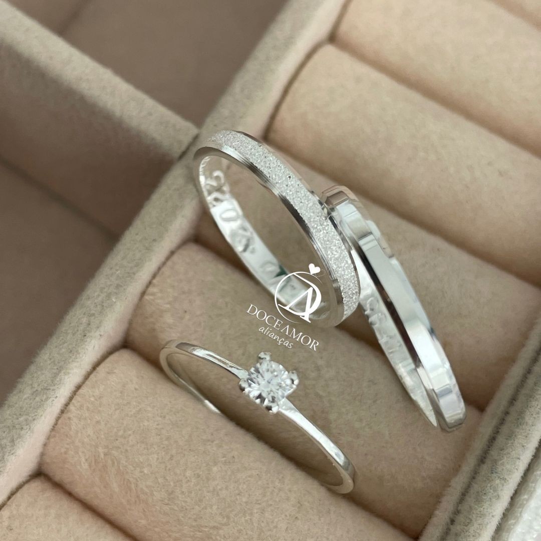 Alianças em Prata 950 - Lume -  2mm - Solitário Tradicional