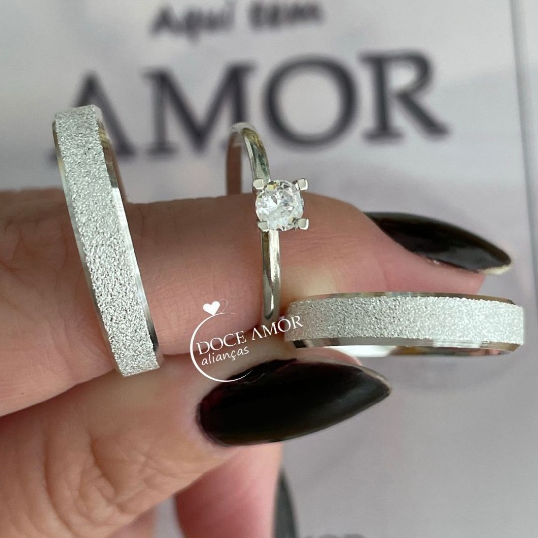 Alianças em Prata 950 - Lume -  4mm - Solitário Tradicional