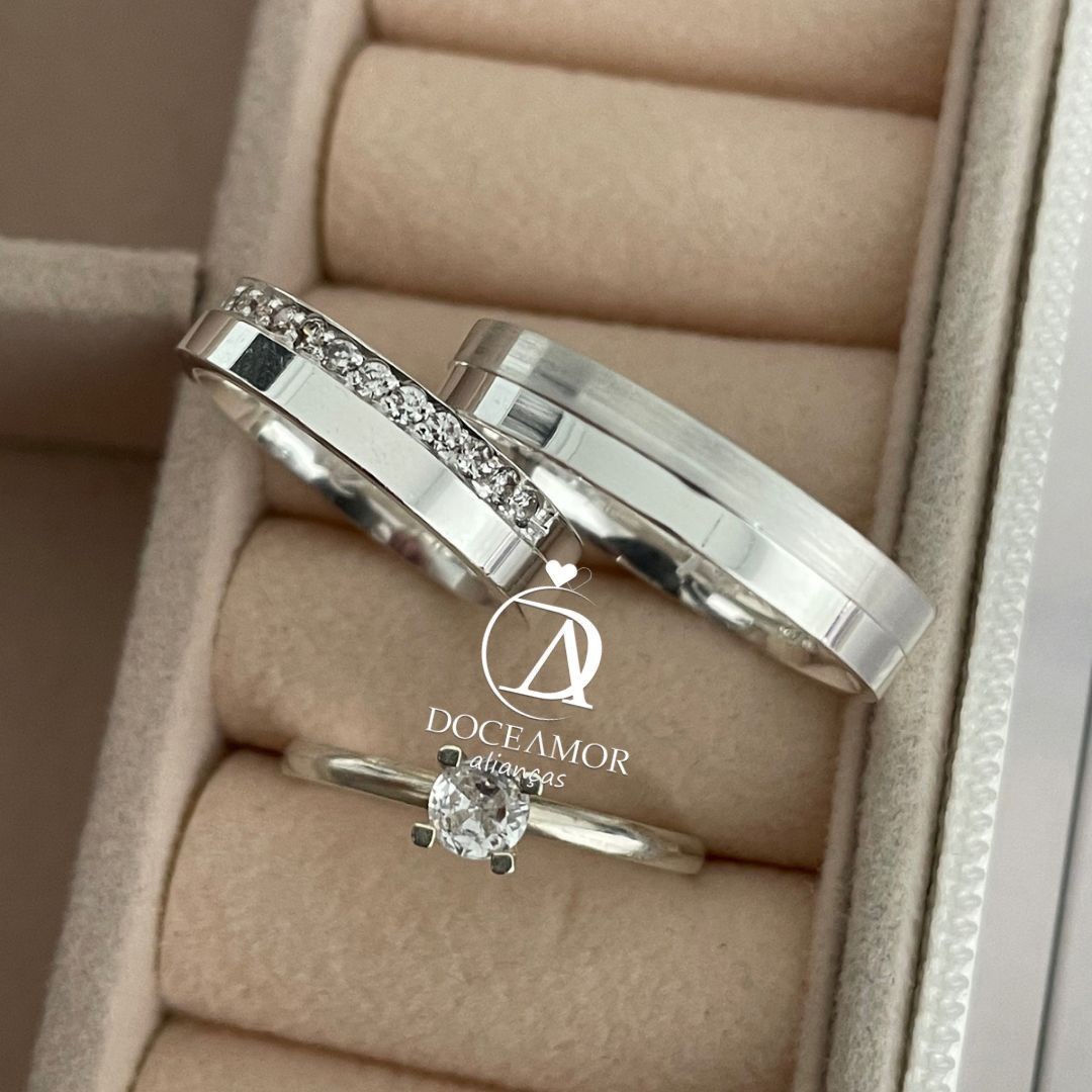 Alianças em Prata 950 - 4mm - Riviera - Solitário Tradicional