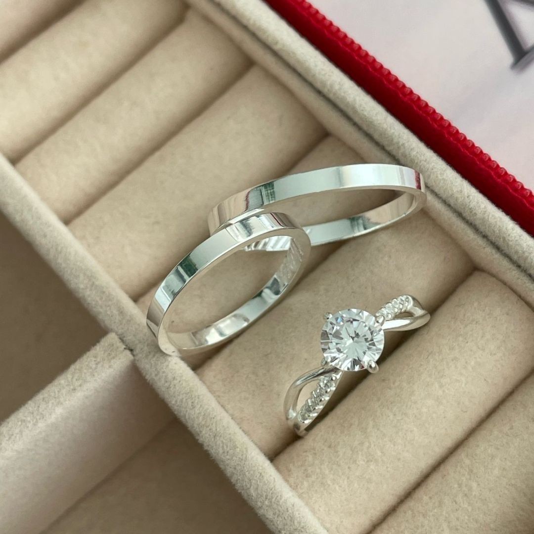 Alianças em Prata 950 - Selene - 2mm  - Solitário Princess