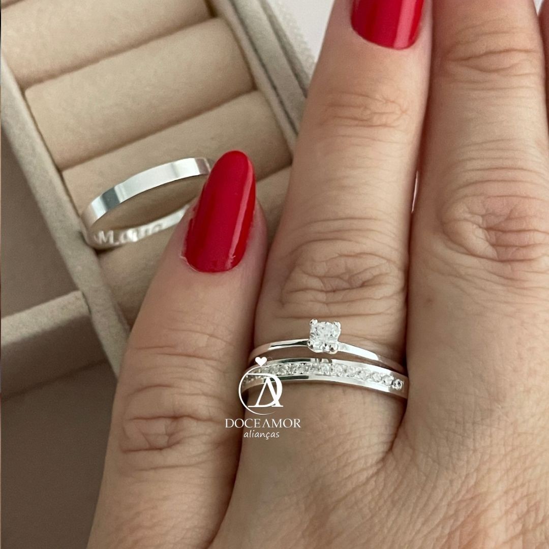 Alianças em Prata 950 - Selene - 2mm  - Solitário Tradicional