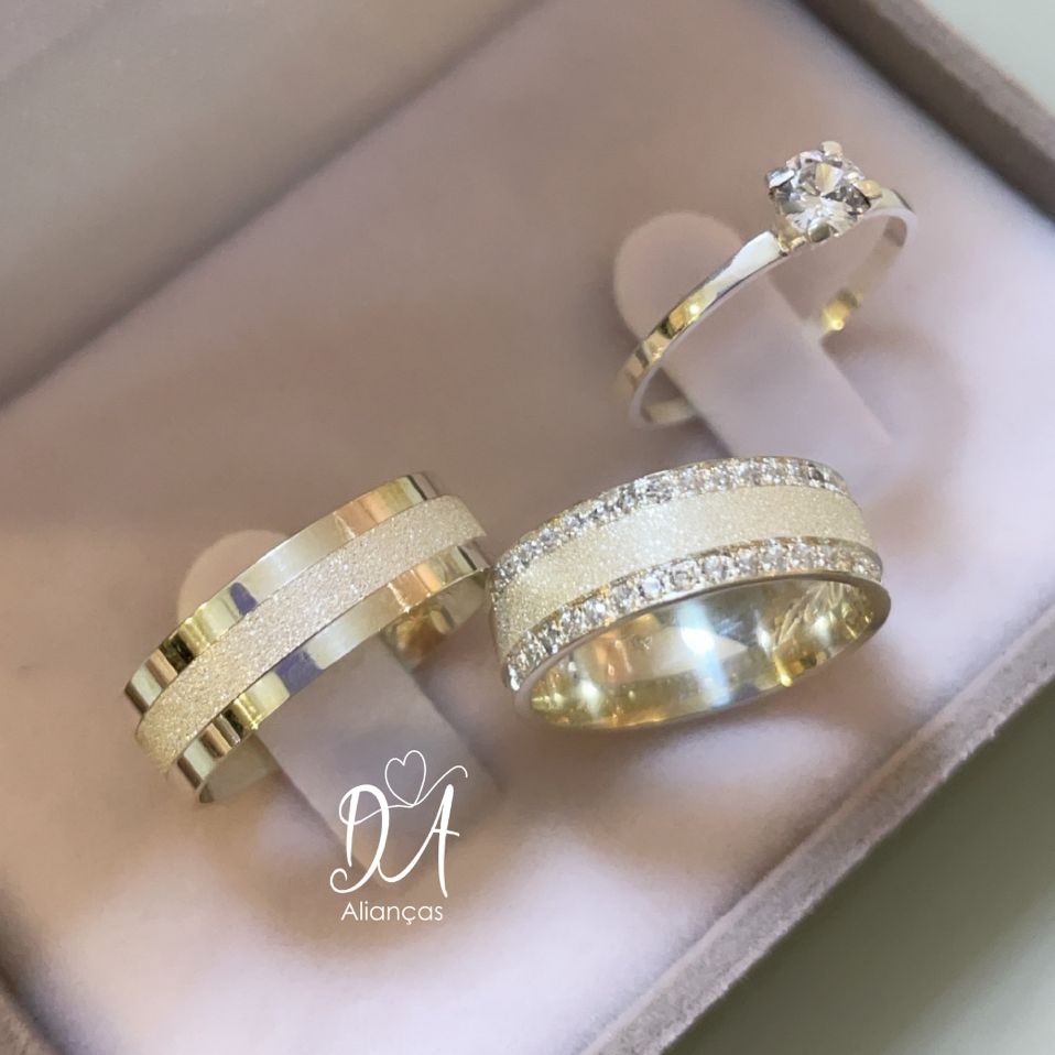 Par de Alianças em Prata 950  6mm Modelo: DA-025  Solitário Tradicional