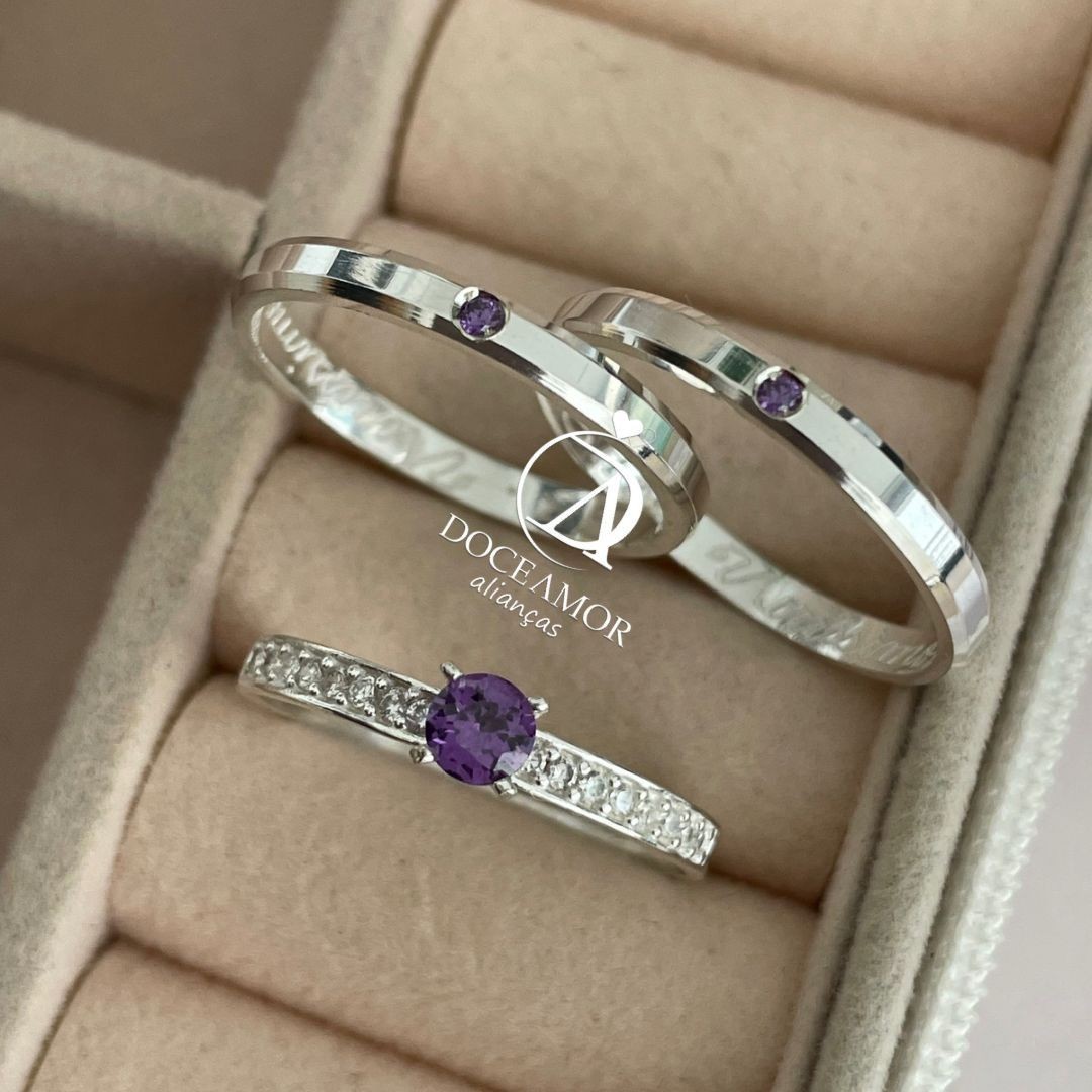 Alianças em Prata 950 - Lume - 2mm - Solitário Elegance