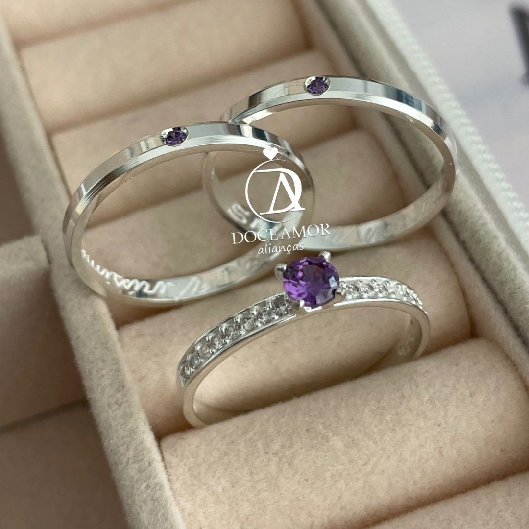 Alianças em Prata 950 - Lume - 2mm - Solitário Elegance