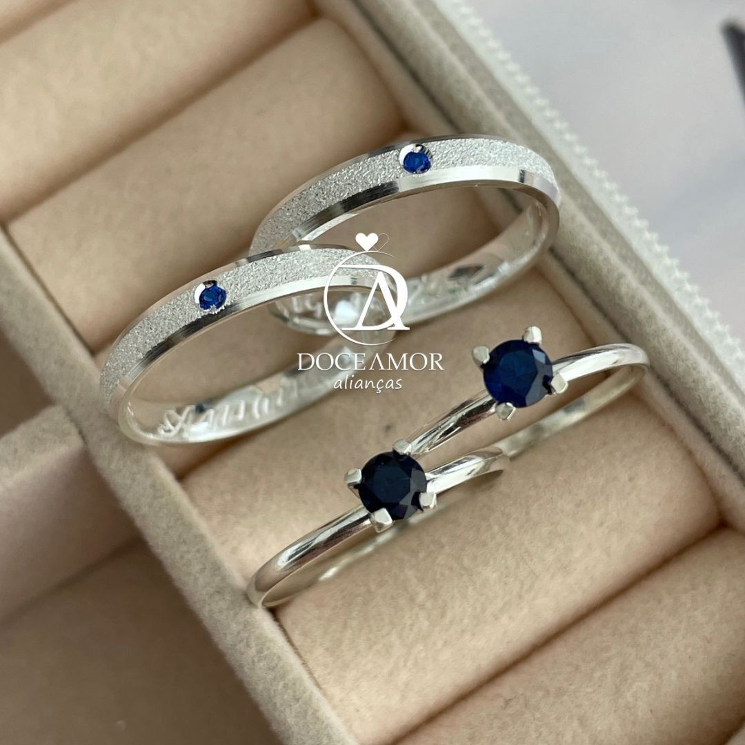 Alianças em Prata 950 - Lume - 2mm - Solitário Tradicional