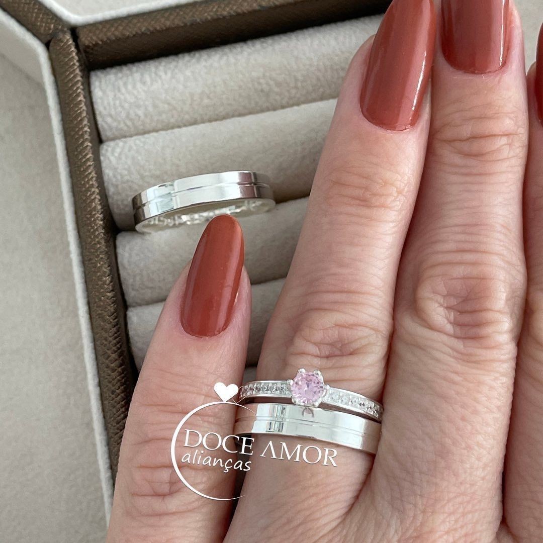 Alianças em Prata 950 - Estela - 4mm -  Solitário Elegance