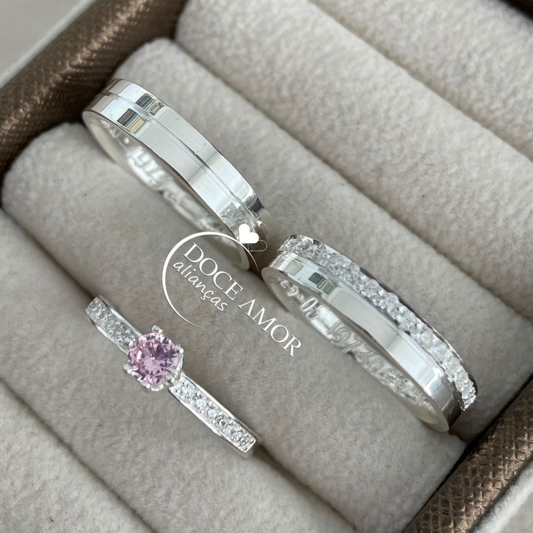 Alianças em Prata 950 - Estela - 4mm -  Solitário Elegance