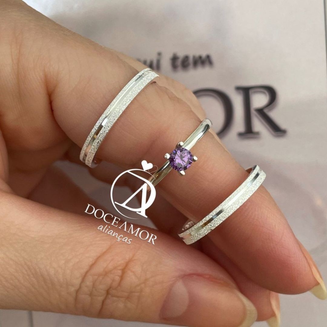 Alianças em Prata 950 - Zara - 2mm - Solitário Tradicional