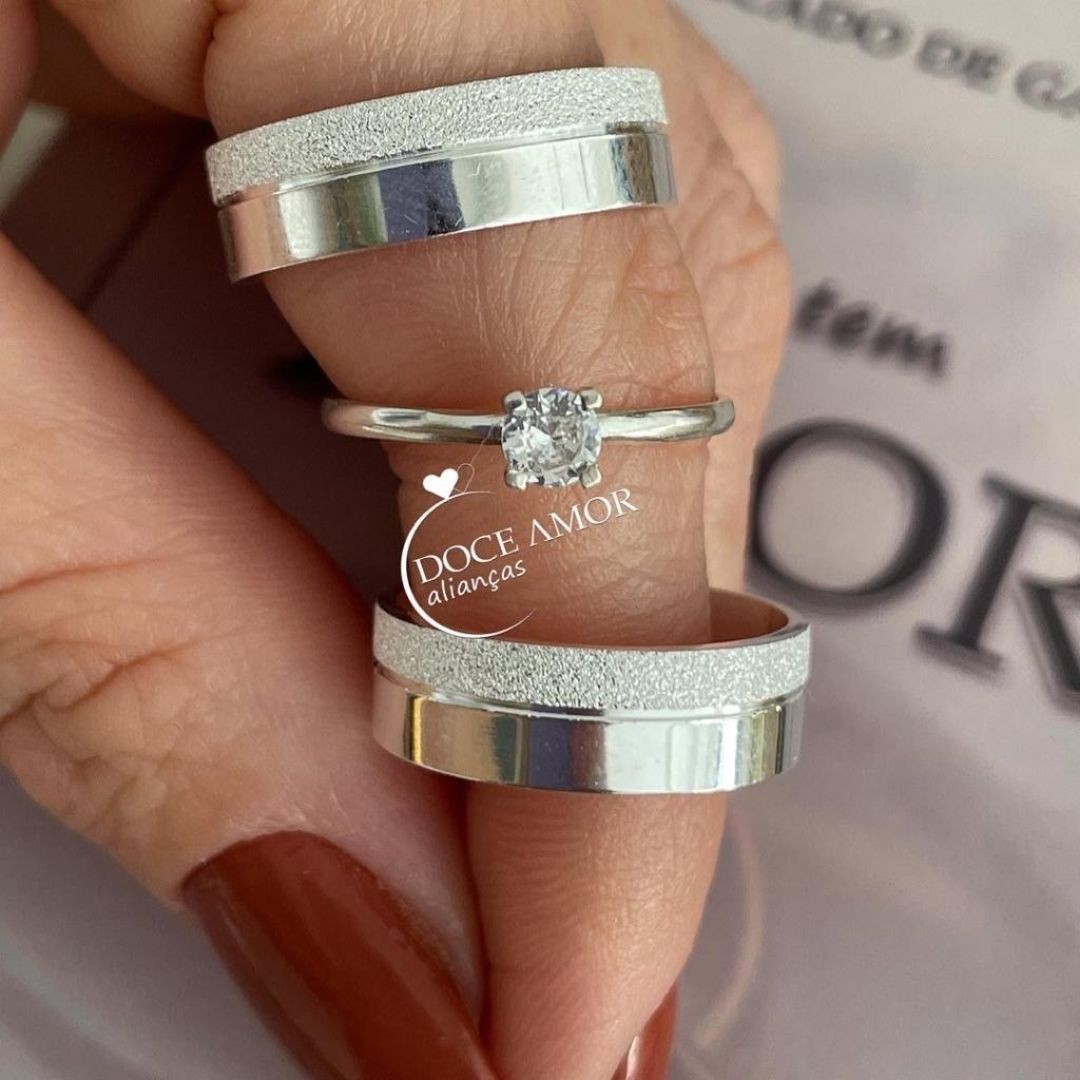 Alianças em Prata 950 - Viena - 6mm - Solitário Tradicional