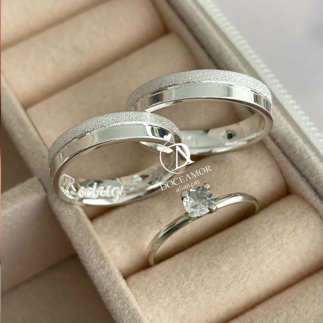 Alianças em Prata 950 - Viena - 4mm - Solitário Tradicional