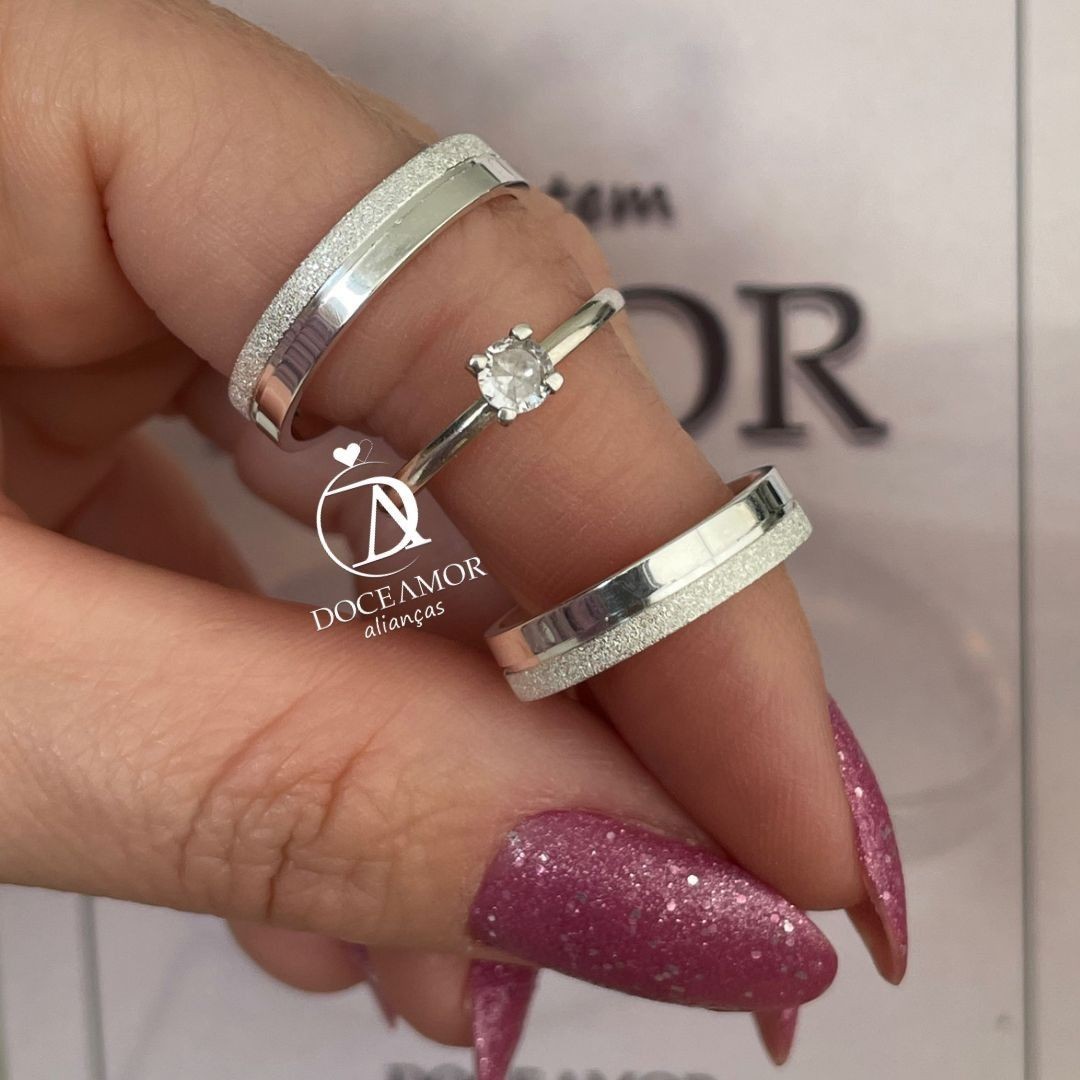 Alianças em Prata 950 - Viena - 4mm - Solitário Tradicional