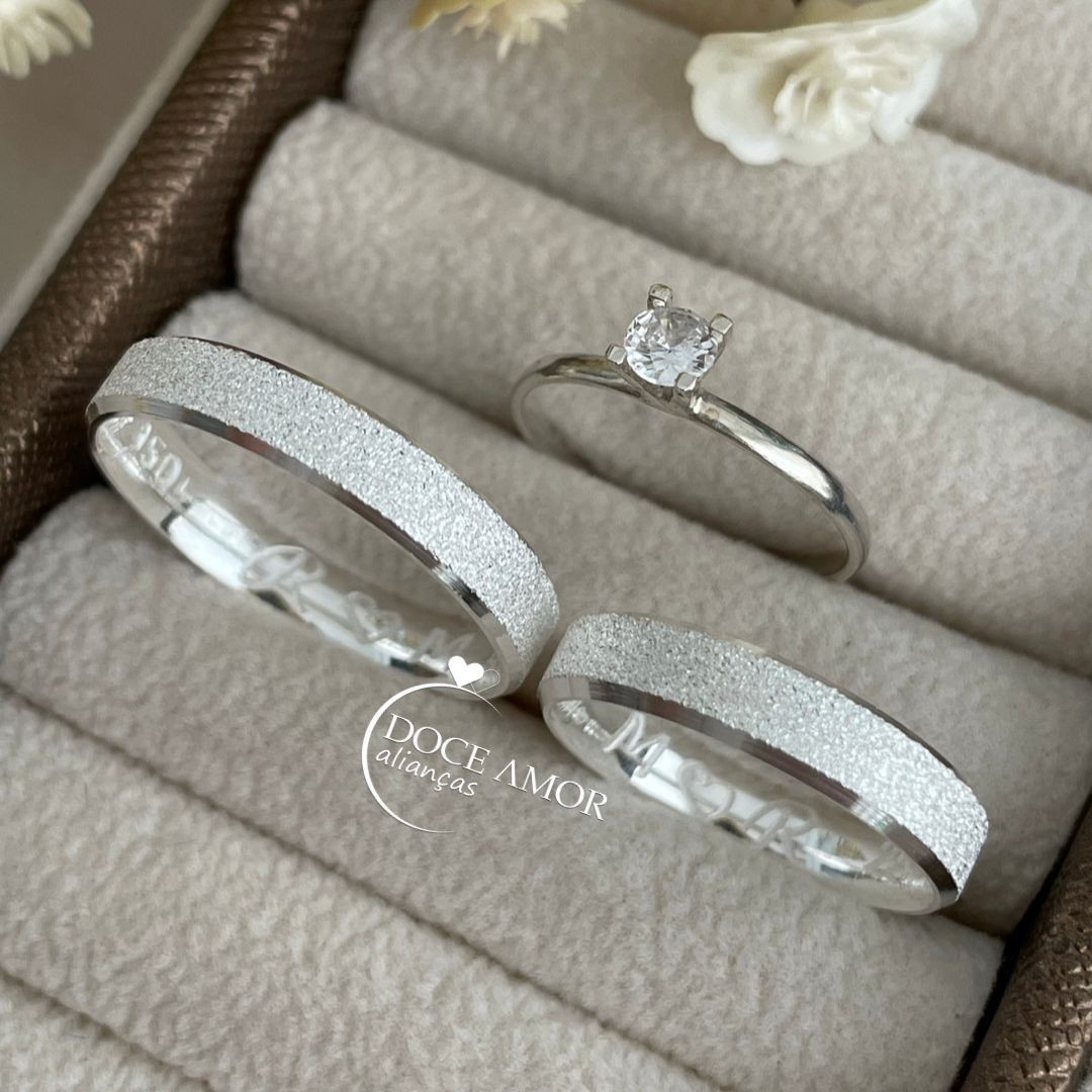 Alianças em Prata 950 - Lume -  4mm - Solitário Tradicional