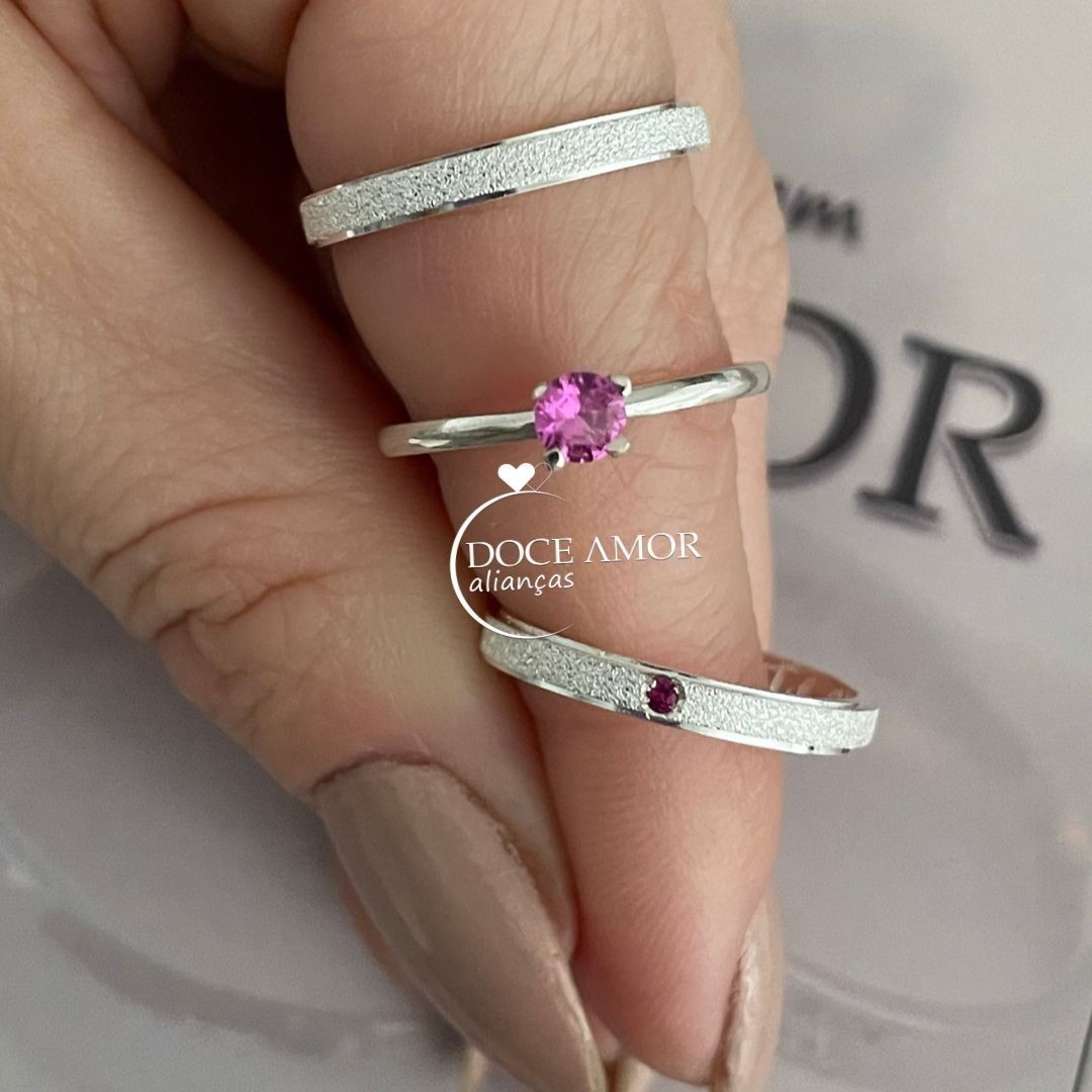  Alianças em Prata 950- 2mm - Clara - Solitário Tradicional