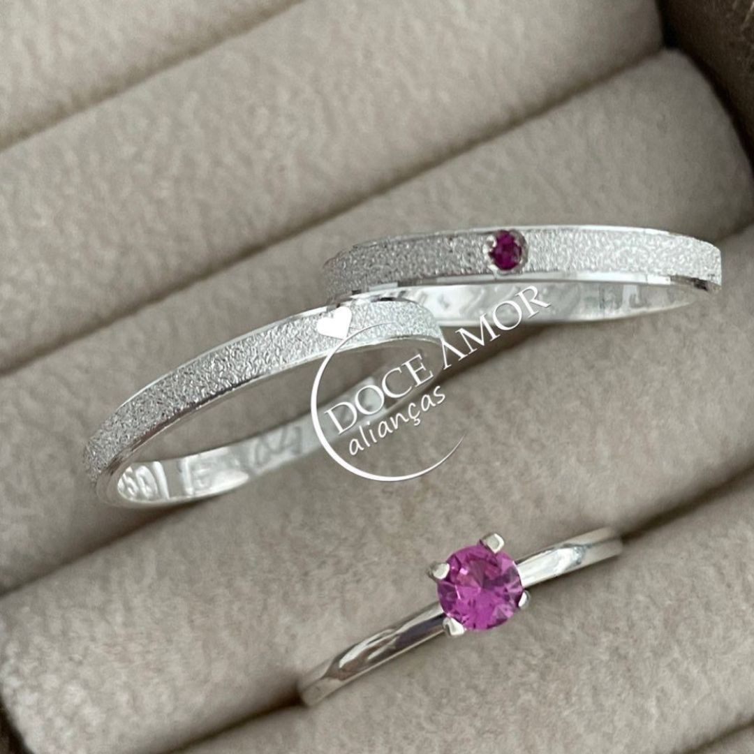  Alianças em Prata 950- 2mm - Clara - Solitário Tradicional