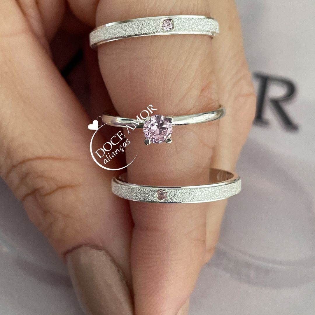 Alianças em Prata 950- 2mm - Clara - Solitário Tradicional