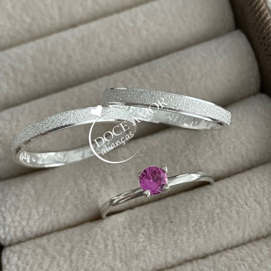 Alianças em Prata 950- 2mm - Clara - Solitário Tradicional