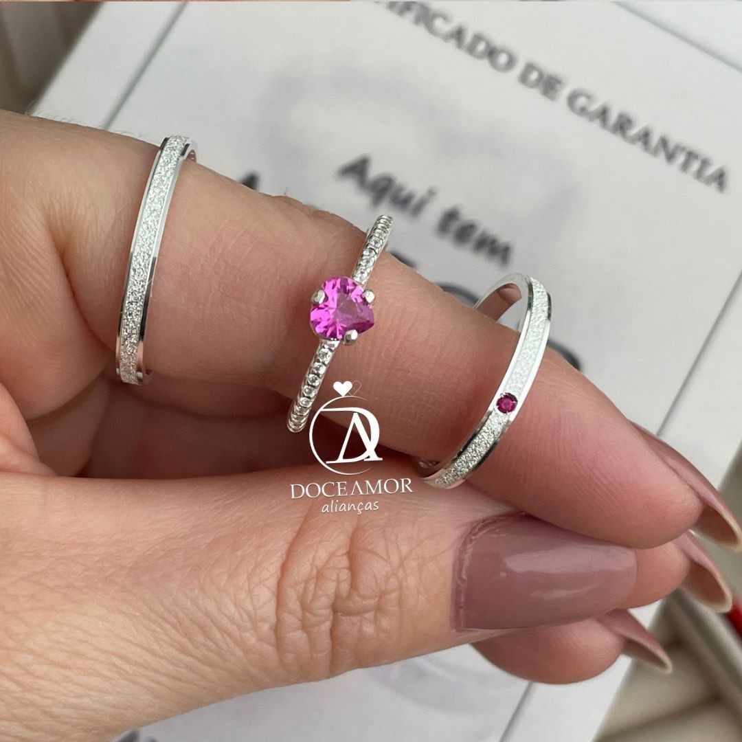 Alianças em Prata 950- 2mm - Clara - Solitário Bela