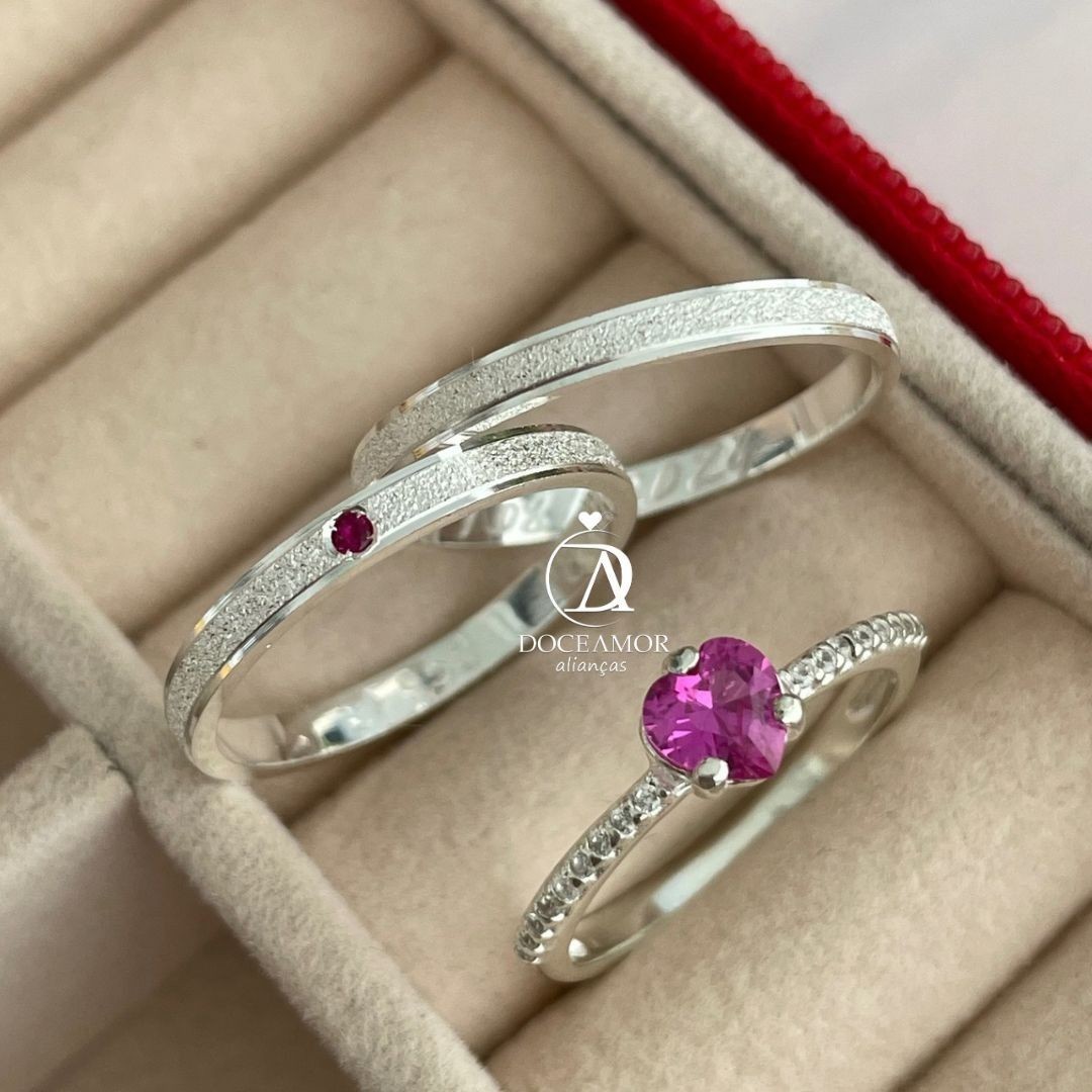 Alianças em Prata 950- 2mm - Clara - Solitário Bela