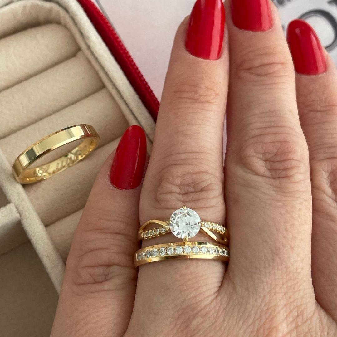 Alianças em Prata 950 - Lume - 3mm com Banho de Ouro 18K - Solitário Princes