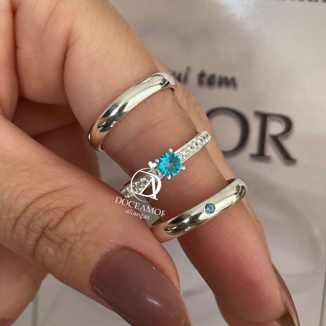 Alianças em Prata 950 - Aurora -  3mm - Solitário Elegance