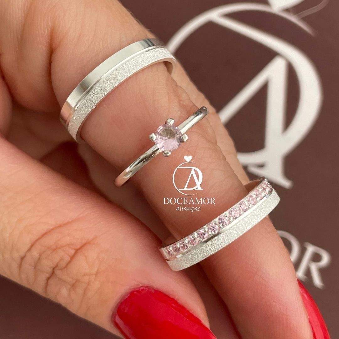 Alianças em Prata 950 - Viena - 4mm - Solitário Tradicional