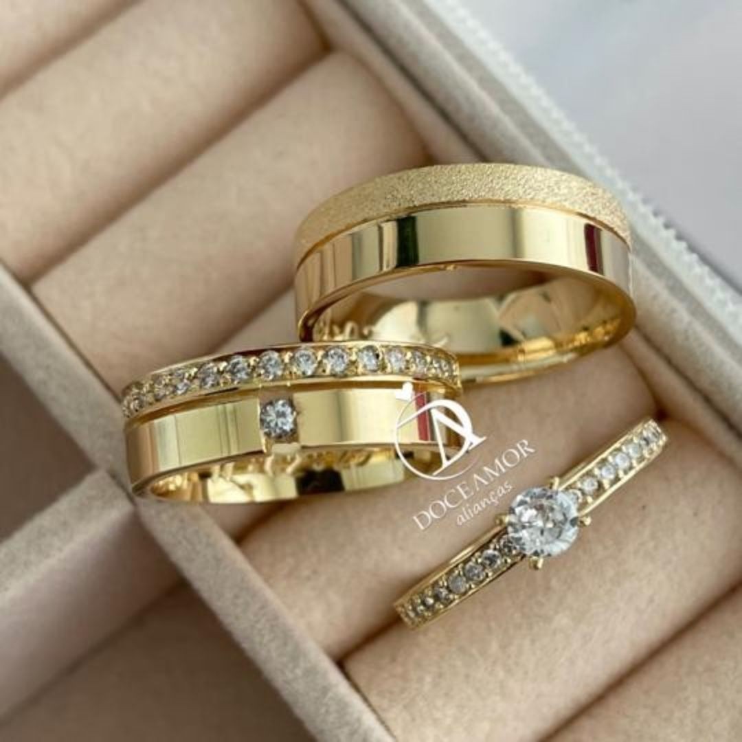 Alianças em Prata 950 - Viena - 6mm - com Banho de Ouro 18k  - Solitário Elegance