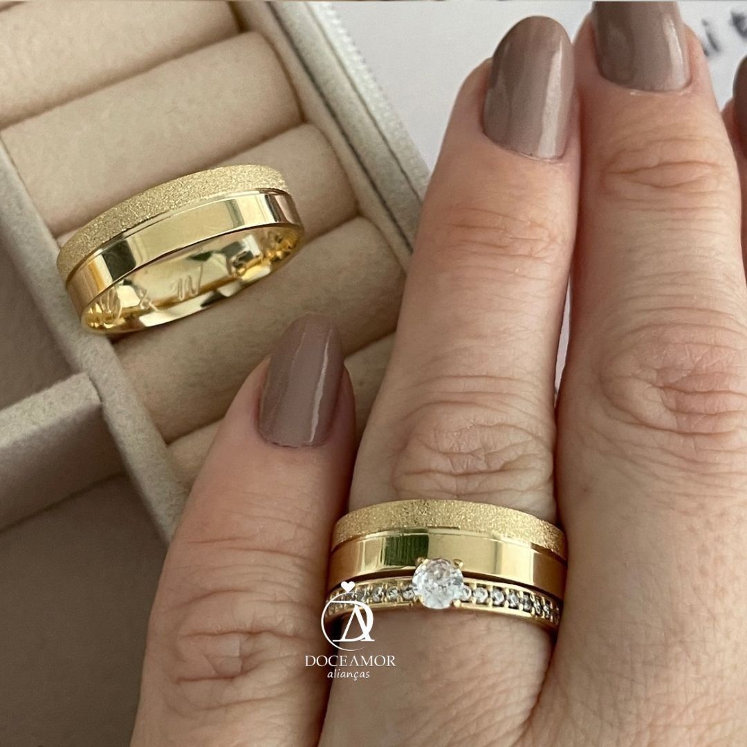 Alianças em Prata 950 - Viena - 6mm - com Banho de Ouro 18k  - Solitário Elegance