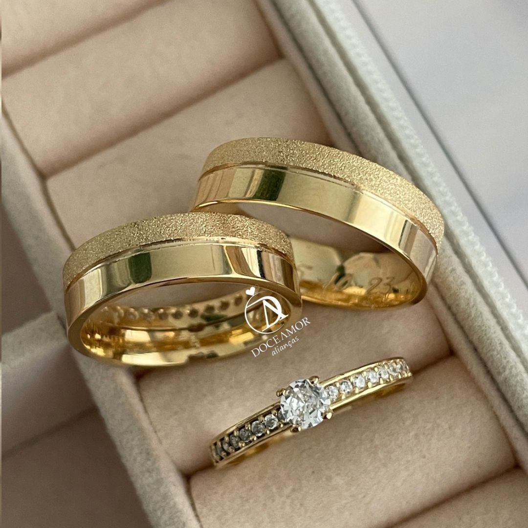 Alianças em Prata 950 - Viena - 6mm - com Banho de Ouro 18k  - Solitário Elegance