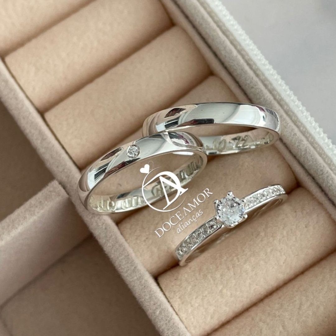 Alianças em Prata 950 - Aurora -  3mm - Solitário Elegance