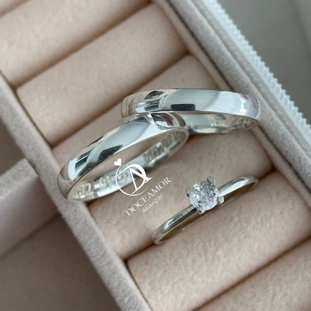 Alianças em Prata 950 - Aurora -  3mm - Solitário Tradicional