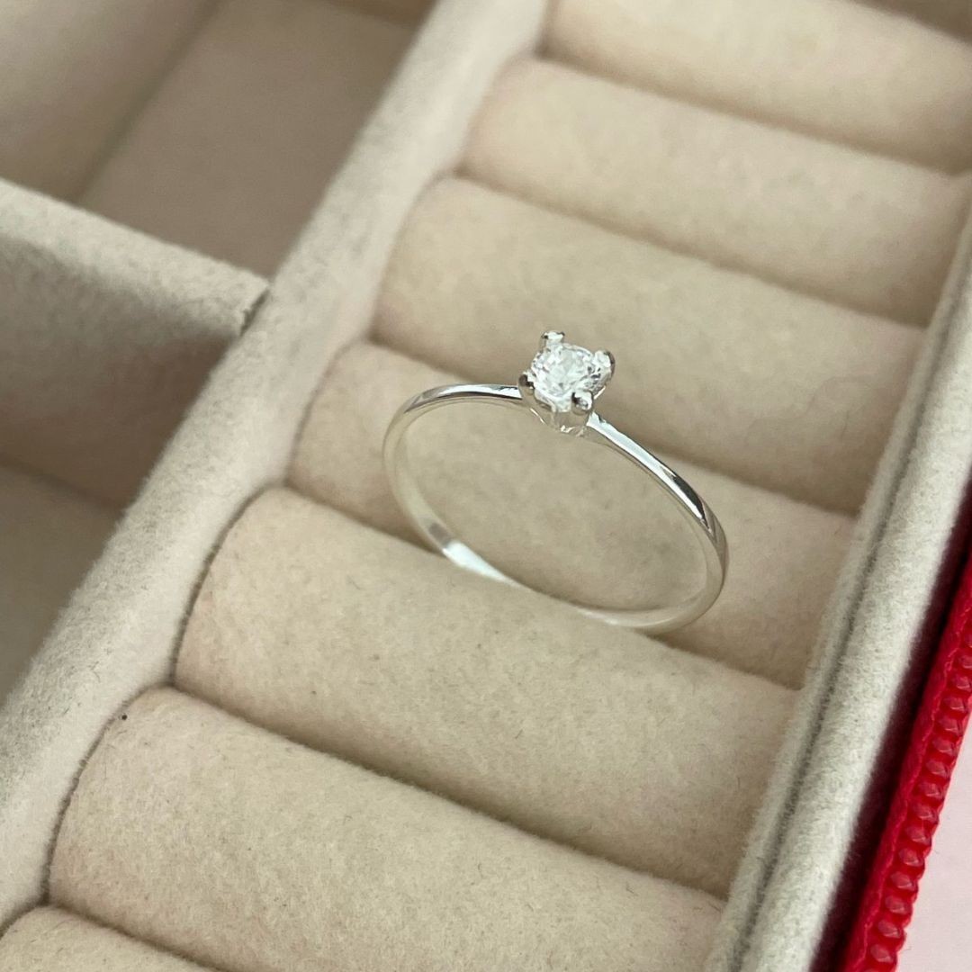 Anel Solitário Tradicional Prata 925