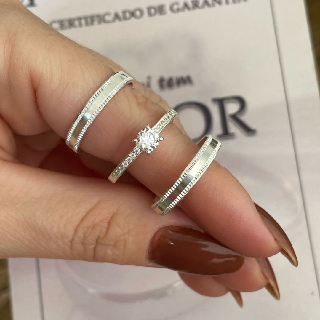 Alianças em Prata 950 - Sublime - 2mm - Solitário Elegance