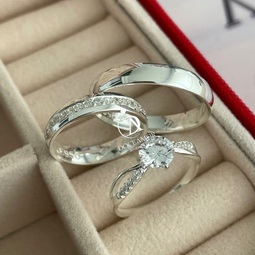 Alianças em Prata 950 - Aurora -  4mm - Solitário Princes