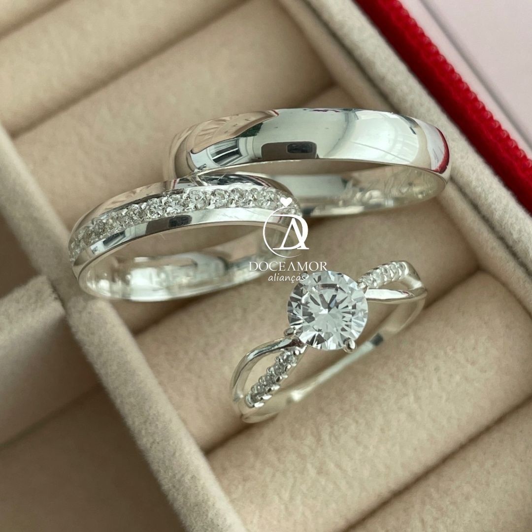 Alianças em Prata 950 - Aurora -  4mm - Solitário Princes