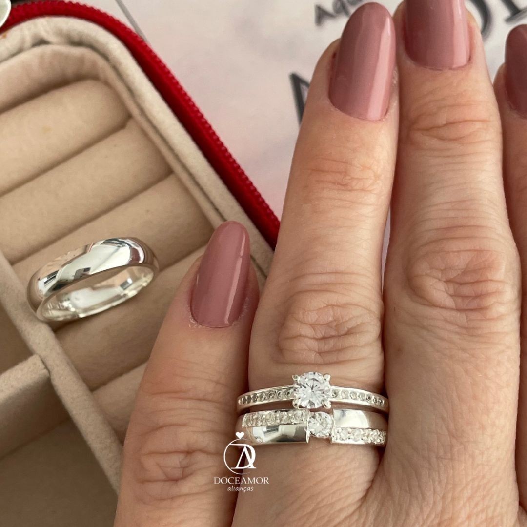 Alianças em Prata 950 - Aurora -  4mm - Solitário Elegance