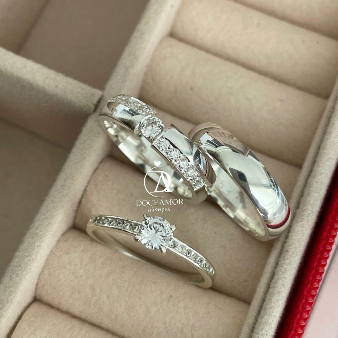 Alianças em Prata 950 - Aurora -  4mm - Solitário Elegance