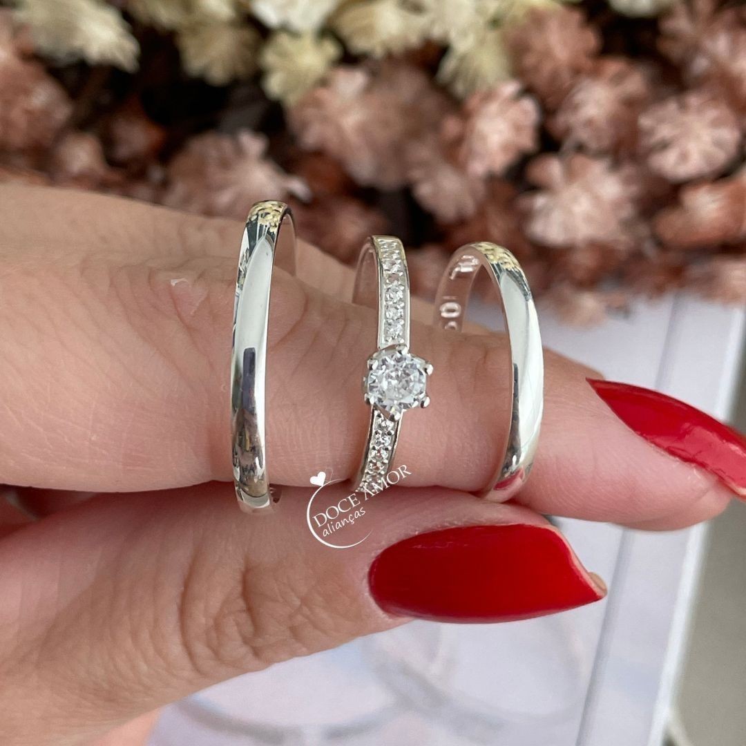 Alianças em Prata 950 - Aurora -  2mm - Solitário Elegance