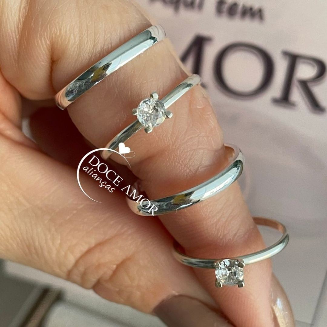 Alianças em Prata 950 - Aurora -  3mm - Solitário Tradicional