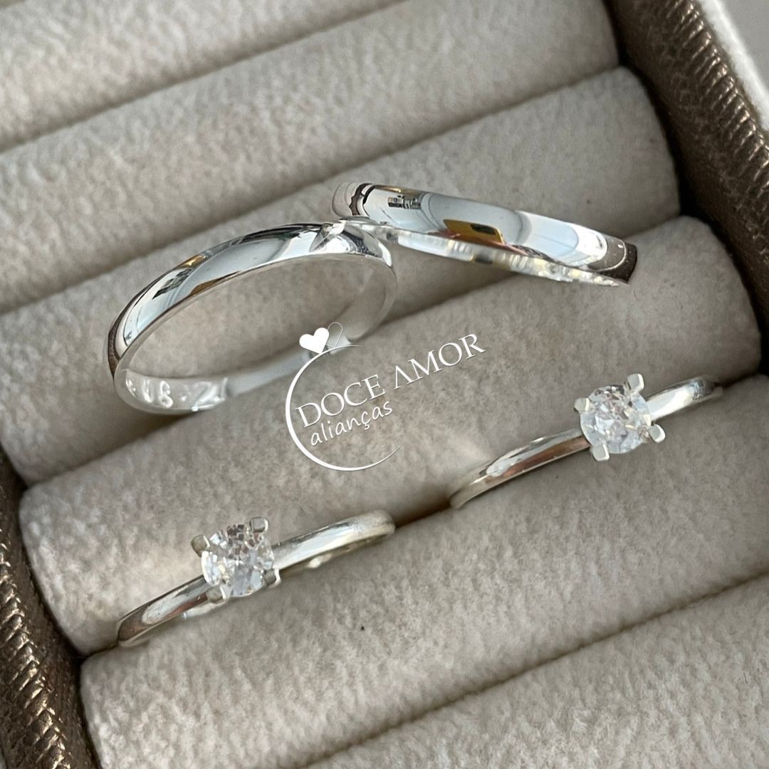 Alianças em Prata 950 - Aurora -  3mm - Solitário Tradicional