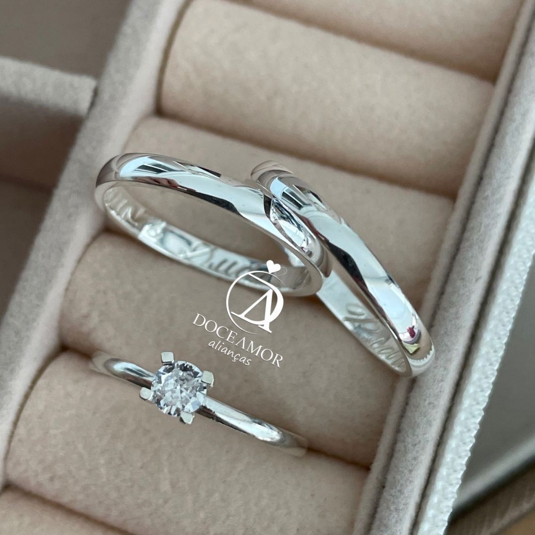 Alianças em Prata 950 - Aurora -  2mm - Solitário Tradicional