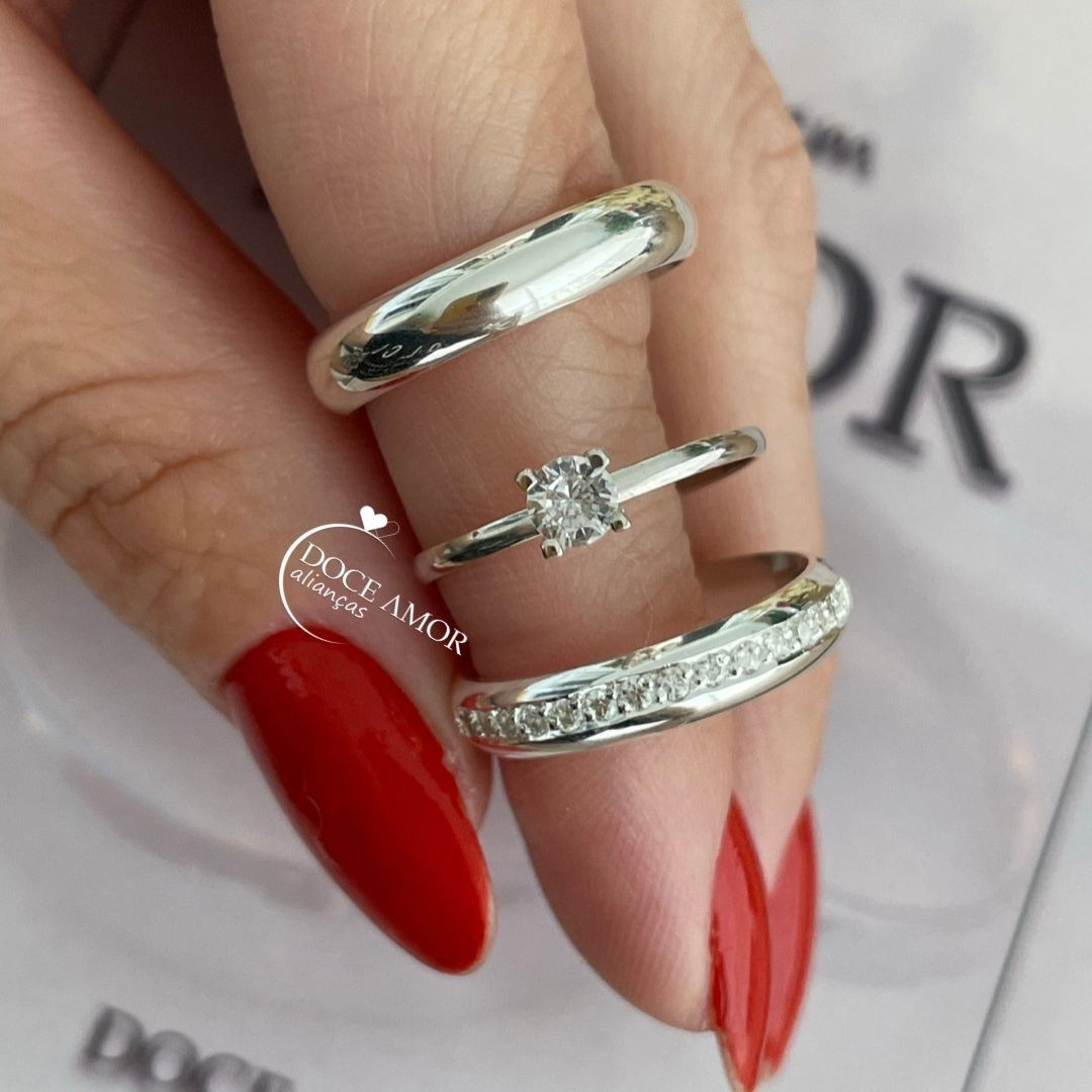 Alianças em Prata 950 - Aurora -  4mm - Solitário Tradicional